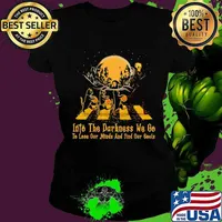 Halloween cat and skeleton into the darkness we go to lose our minds and fund our souls s Ladies tee
