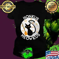 Halloween Funny Honkus Meowkus Cat T-Shirt Ladies tee