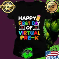 Happy First Day of Virtual Pre-k Grade Kids Online Teaching T-Shirt Ladies tee