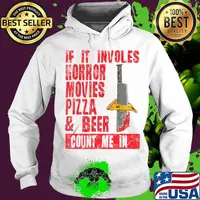 Mens Halloween Horror Movies Pizza & Beer Count Me In T-Shirt Hoodie