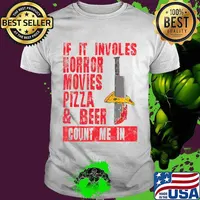 Mens Halloween Horror Movies Pizza & Beer Count Me In T-Shirt