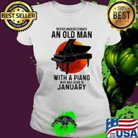 Never underestimate an old man with a piano who was born in january moon blood halloween s Ladies tee