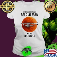 Never underestimate an old man with a trumpet moon blood halloween s Ladies tee