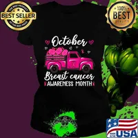 October Breast Cancer Awareness Month Pumpkin Truck Gifts T-Shirt Ladies tee