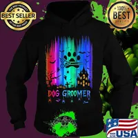Official dog groomer colors bats pumpkin halloween s Hoodie