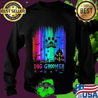Official dog groomer colors bats pumpkin halloween s Sweater