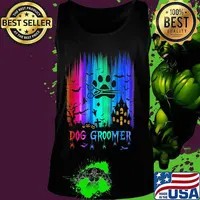 Official dog groomer colors bats pumpkin halloween s Tank top