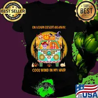 On A Dark Desert Highway Cool Wind In My Hair Hippie Peace Car Girl And Sugarskull Halloween Shirt Ladies tee