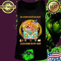 On A Dark Desert Highway Cool Wind In My Hair Hippie Peace Car Girl And Sugarskull Halloween Shirt Tank top