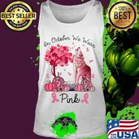 On October We Wear Pink Wolf Autumn Fall Breast Cancer T-Shirt Tank top