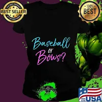 Pink & Blue Gender Reveal Family Shirts Baseball or Bows Premium T-Shirt Ladies tee