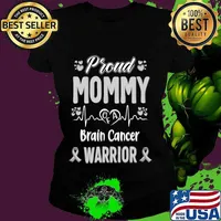 proud Mommy Brain cancer warrior awareness ribbon Grey T-Shirt Ladies tee