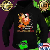 Pug turkey happy hallothanksmas halloween thanksgiving christmas s Hoodie