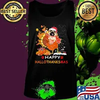 Pug turkey happy hallothanksmas halloween thanksgiving christmas s Tank top
