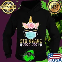 Quarantine Unicorn Fifth Grade 2020 School Social Distance T-Shirt Hoodie