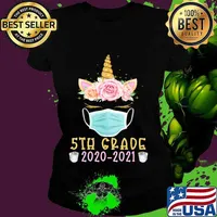 Quarantine Unicorn Fifth Grade 2020 School Social Distance T-Shirt Ladies tee