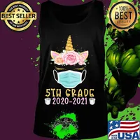 Quarantine Unicorn Fifth Grade 2020 School Social Distance T-Shirt Tank top