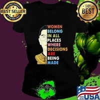 Ruth bader ginsburg face women belong in all places where decisions are being made retro s Ladies tee