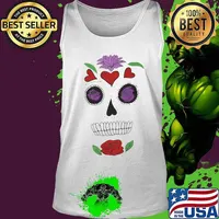 Sugar skull flowers hearts s Tank top