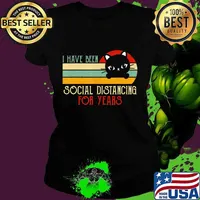 Vintage Black Cat I Have Been Social Distancing Quarantine T-Shirt Ladies tee