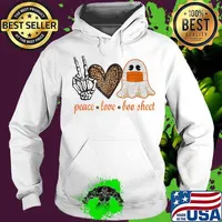 Womens Peace Love Boo Sheet Halloween Costume T-Shirt Hoodie