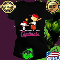 Charlie brown snoopy and woodstock cardinals baseball s Ladies tee
