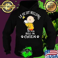 Charlie brown snoopy and woodstock la vie est meilleure avec unchien s Hoodie