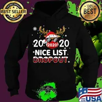 Christmas 2020 Nice List Dropout Reindeer Mask Buffalo Plaid T-Shirt Hoodie