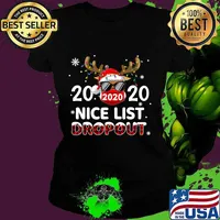 Christmas 2020 Nice List Dropout Reindeer Mask Buffalo Plaid T-Shirt Ladies tee