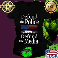 Defend the Police Defund the Media American Flag Police Car T-Shirt Ladies tee