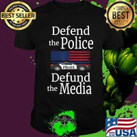 Defend the Police Defund the Media American Flag Police Car T-Shirt