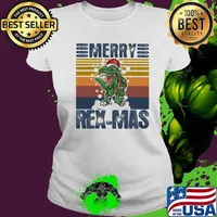 Dinosaur merry christmas rex-mas vintage retro s Ladies tee