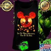 Halloween mickey mouse it's the most wonderful time of the year leaves map s Tank top