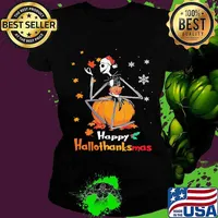 Jack skellington happy hallothanksmas halloween thanksgiving christmas s Ladies tee