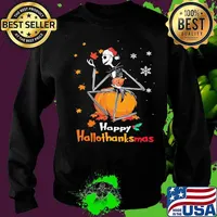 Jack skellington happy hallothanksmas halloween thanksgiving christmas s Sweater