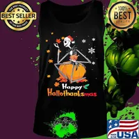 Jack skellington happy hallothanksmas halloween thanksgiving christmas s Tank top