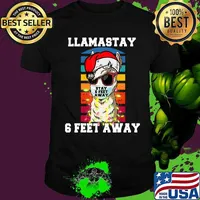 Llamastay Stay 6 Feet Away llama Merry Christmas Shirt