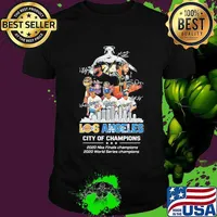 Los angeles lakers city of champions 2020 nba finals champions 2020 world series champions signatures shirt