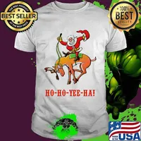 Merry christmas santa claus riding reindeer ho ho yee ha shirt