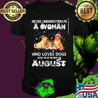 Never underestimate a woman who loves dogs and was born in august christmas shirt