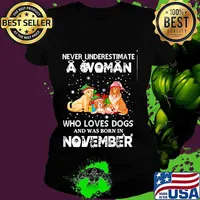 Never underestimate a woman who loves dogs and was born in november christmas s Ladies tee
