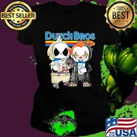 Nightmare and IT hug Dutch Bros coffee Halloween s Ladies tee