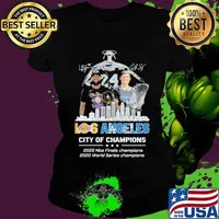 Sky Tower los angeles lakers city of champions 2020 nba finals champions 2020 world series champions signatures s Ladies tee