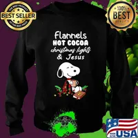 Snoopy flannels hot cocoa christmas lights and jesus s Sweater