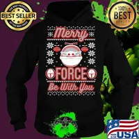 Star Wars The Mandalorian Christmas Merry Force Be With You T-Shirt Hoodie