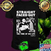 Straight faced guy with arms crossed having the time of his life shirt