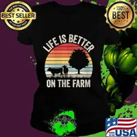 Vintage Retro Life Is Better On The Farm Rancher Farmer Shirt Ladies tee