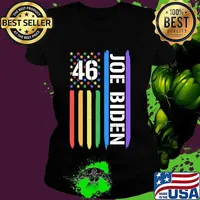 46 Joe Biden American Flag LGBT Gay Pride Rainbow Shirt Ladies tee