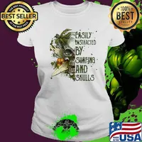 Easily distracted by surfing and skulls s Ladies tee