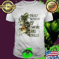 Easily distracted by surfing and skulls shirt